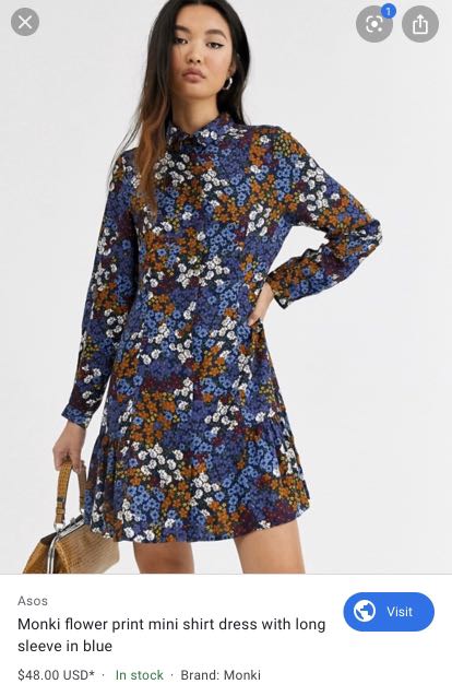 BRAND NEW Monki floral mini shirt dress Women s Fashion Tops