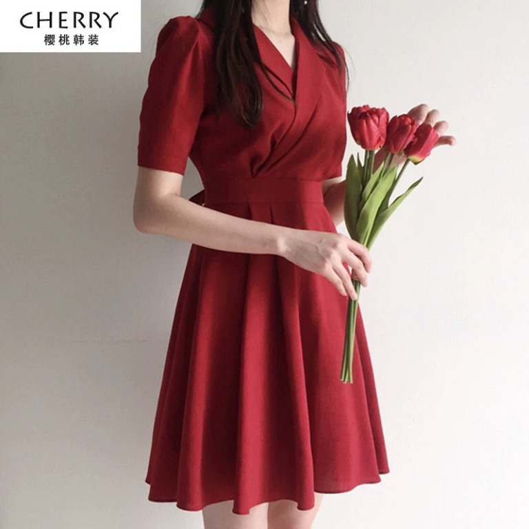 Brand New Red Dress Korean Style Women s Fashion Tops