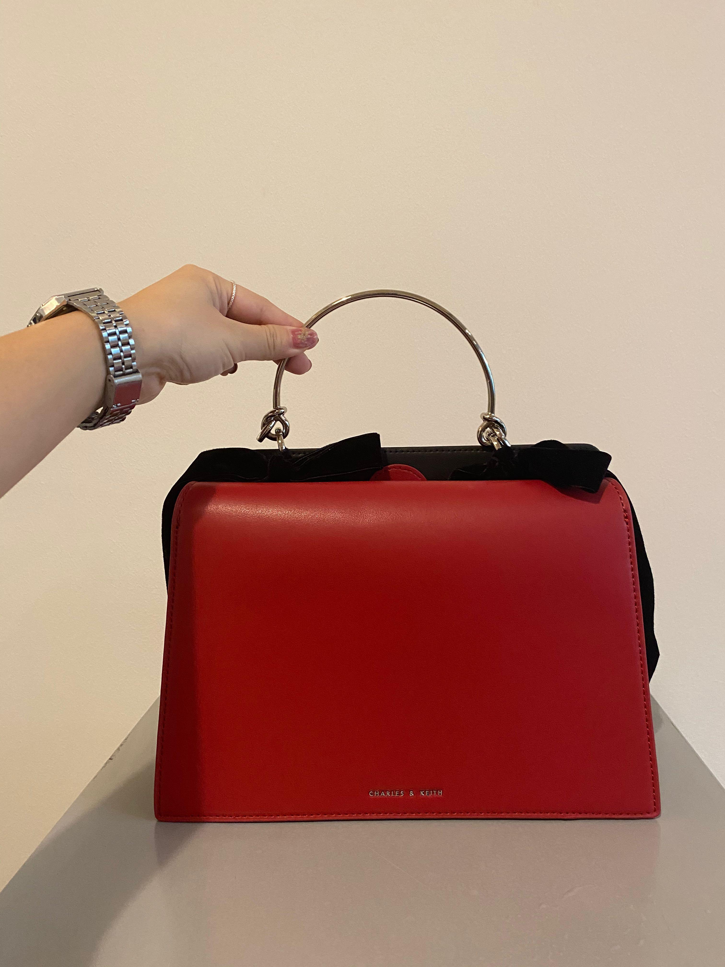 Charles Keith Velvet Bow Detail Top Handle Bag Red Women s Fashion Bags Wallets Cross body Bags on Carousell