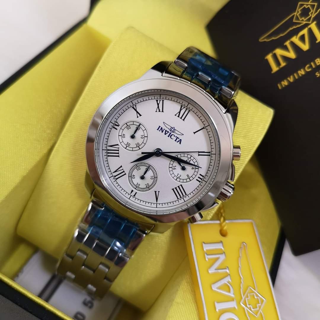 CLEARANCE SALE Authentic Invicta 21653 Specialty Women s 37mm Chronograph Stainless Steel Silver Dial Watch