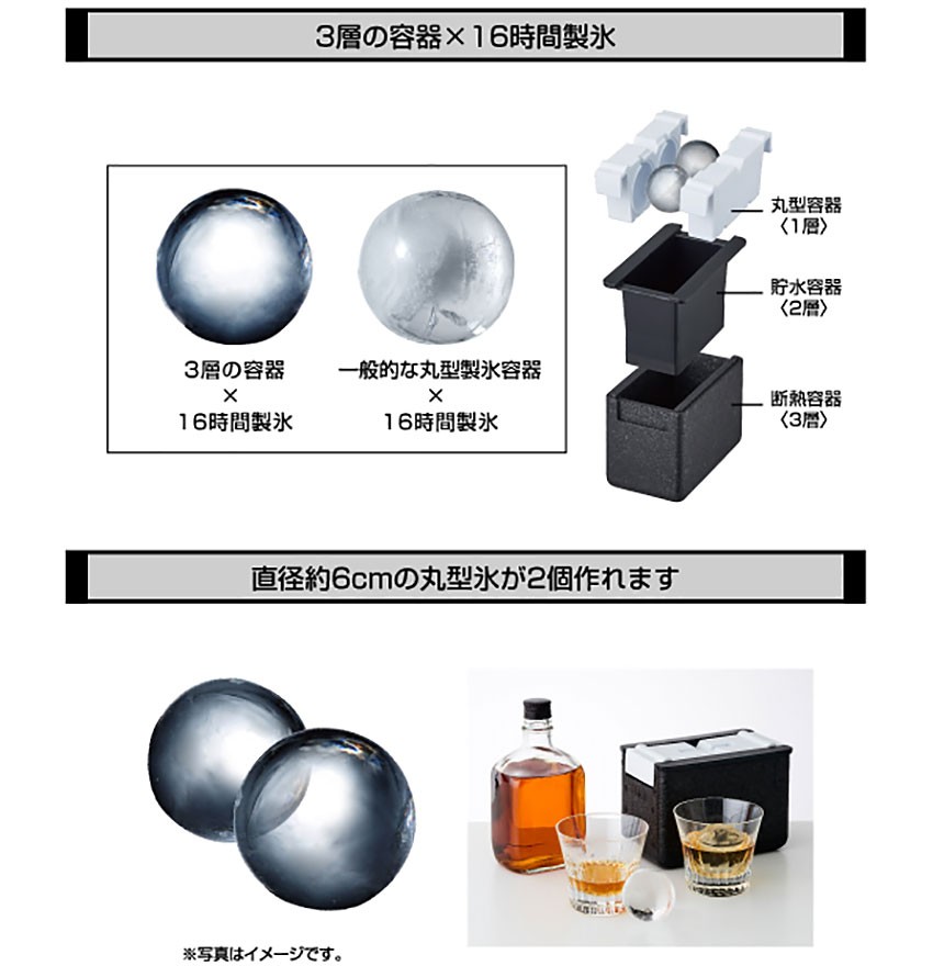 まる氷 ドウシシャ 製氷器 透明氷 丸型 2個 直径6cm 当社の