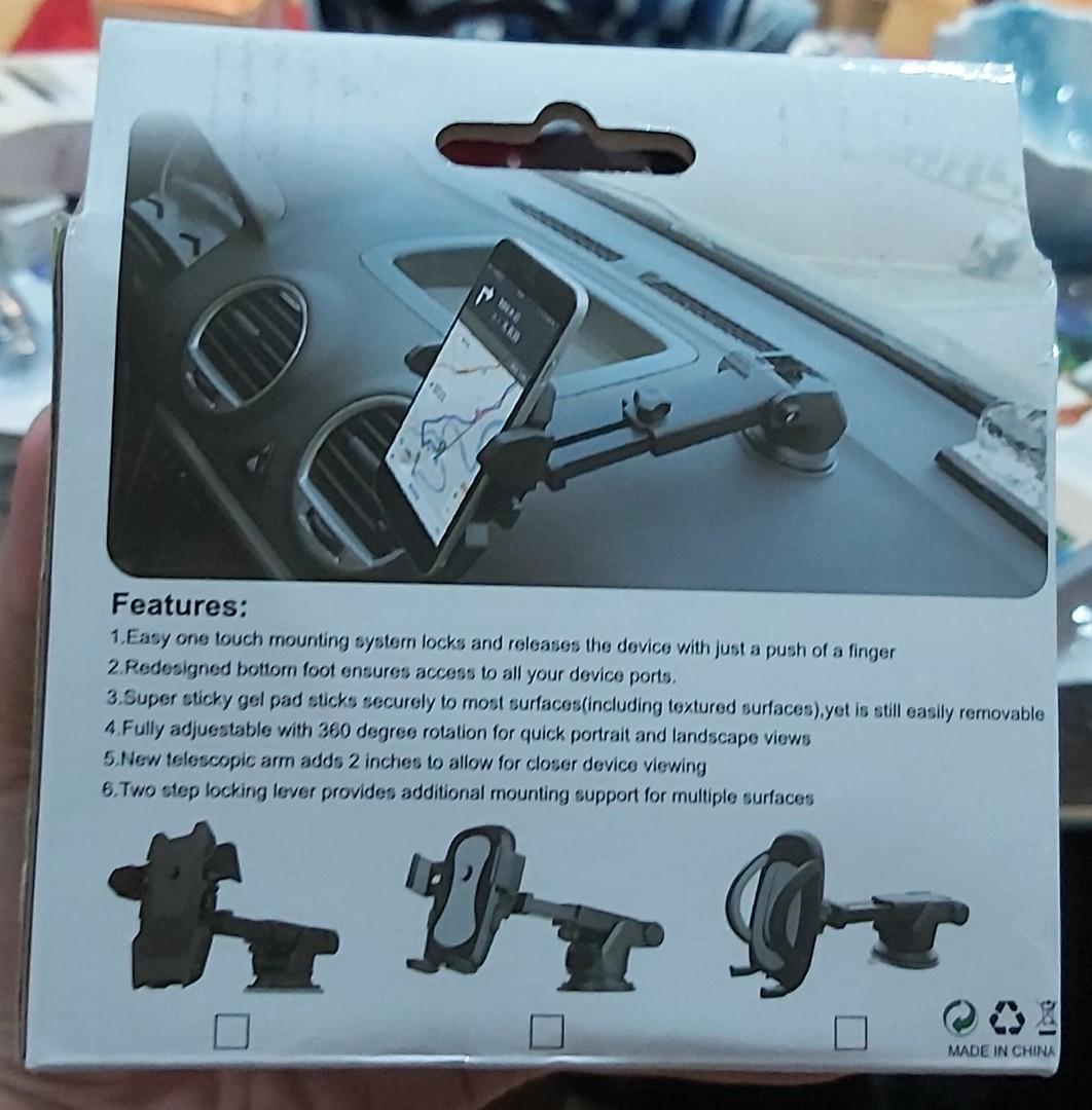 Long Neck One-Touch Cellphone Car Mount (Category: Mounts & Holders) located in Lapu Lapu. Submitted by everydays_needs (Listing ID 272507975, Image 2). Description: *Easy one touch mounting system *two step locking lever provides additional mounting support *Fully adjustable with 360 degree rotation.