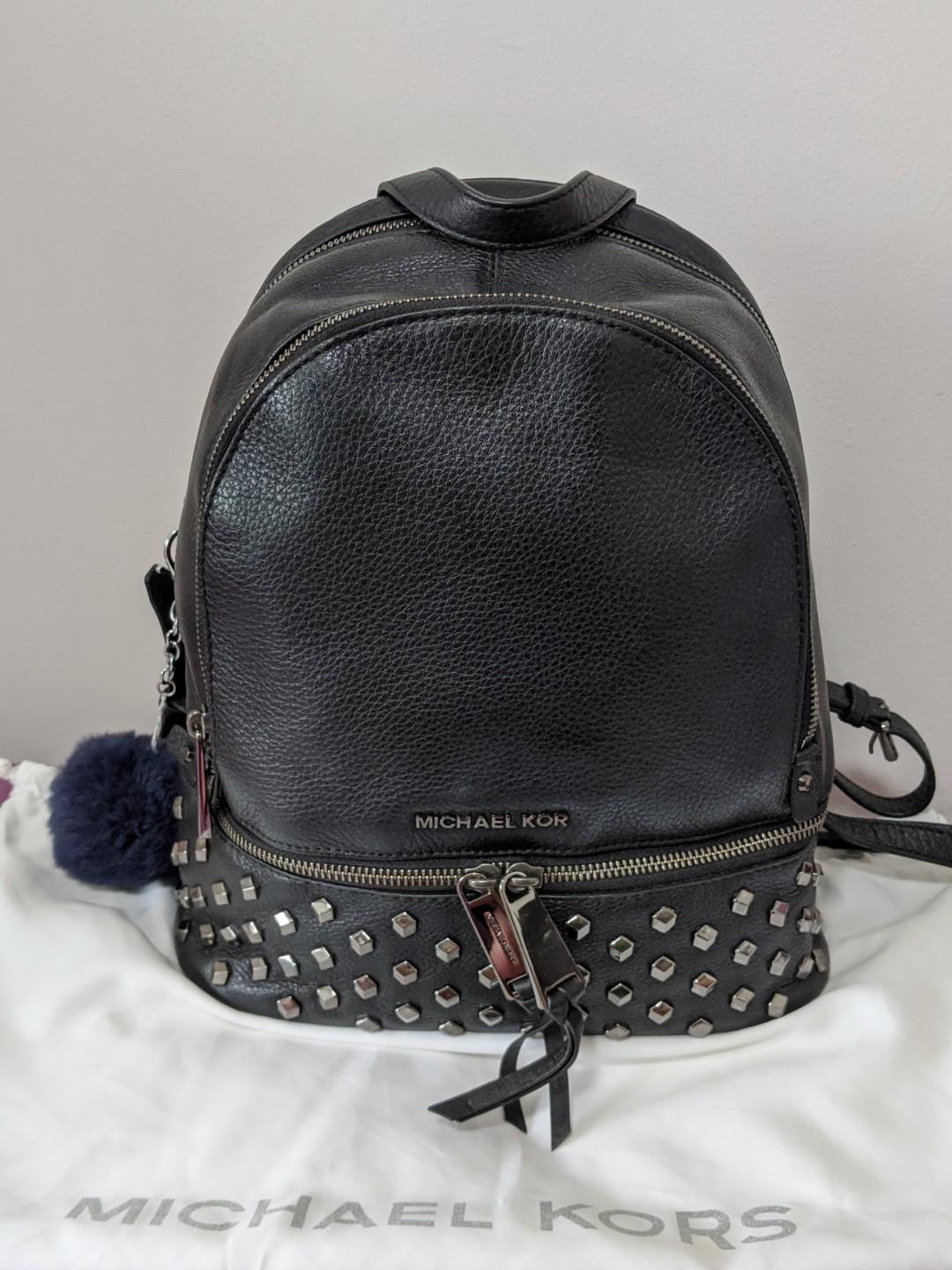 Michael Kors Rhea Womens Zipped Small Studded Backpack Black