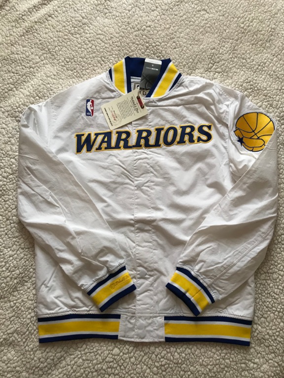 warriors white warm up jacket