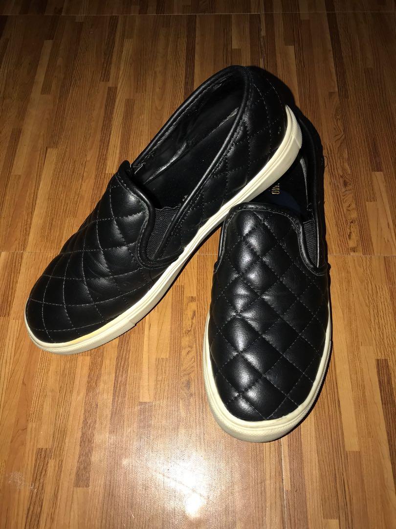 women's black quilted slip on sneakers