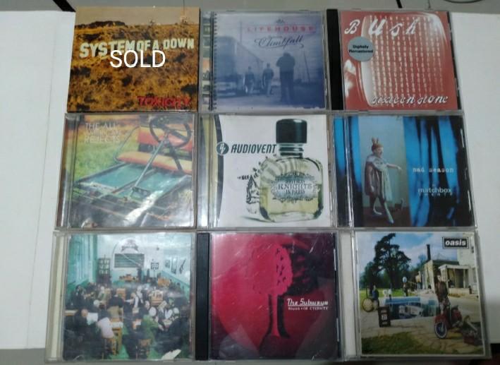 Oasis Bush LifeHouse..etc - Various Artists (Category: CDs & DVDs) located in Las Pinas. Submitted by cobieshop (Listing ID 244332178, Image 1). Description: Various Artists - P450 each All CDs in Mint Condition 1. System of a Down - Toxicity (SOLD) 2. Life House - Climb Fall 3. Bush - Sixteen Stone 4. All-American Rejects 5. Audiovent - Dirty Sexy Nights in Paris 6. Matchbox 20 - Mad Season 7. Oasis - The Master plan 8. The Subways - Young For E