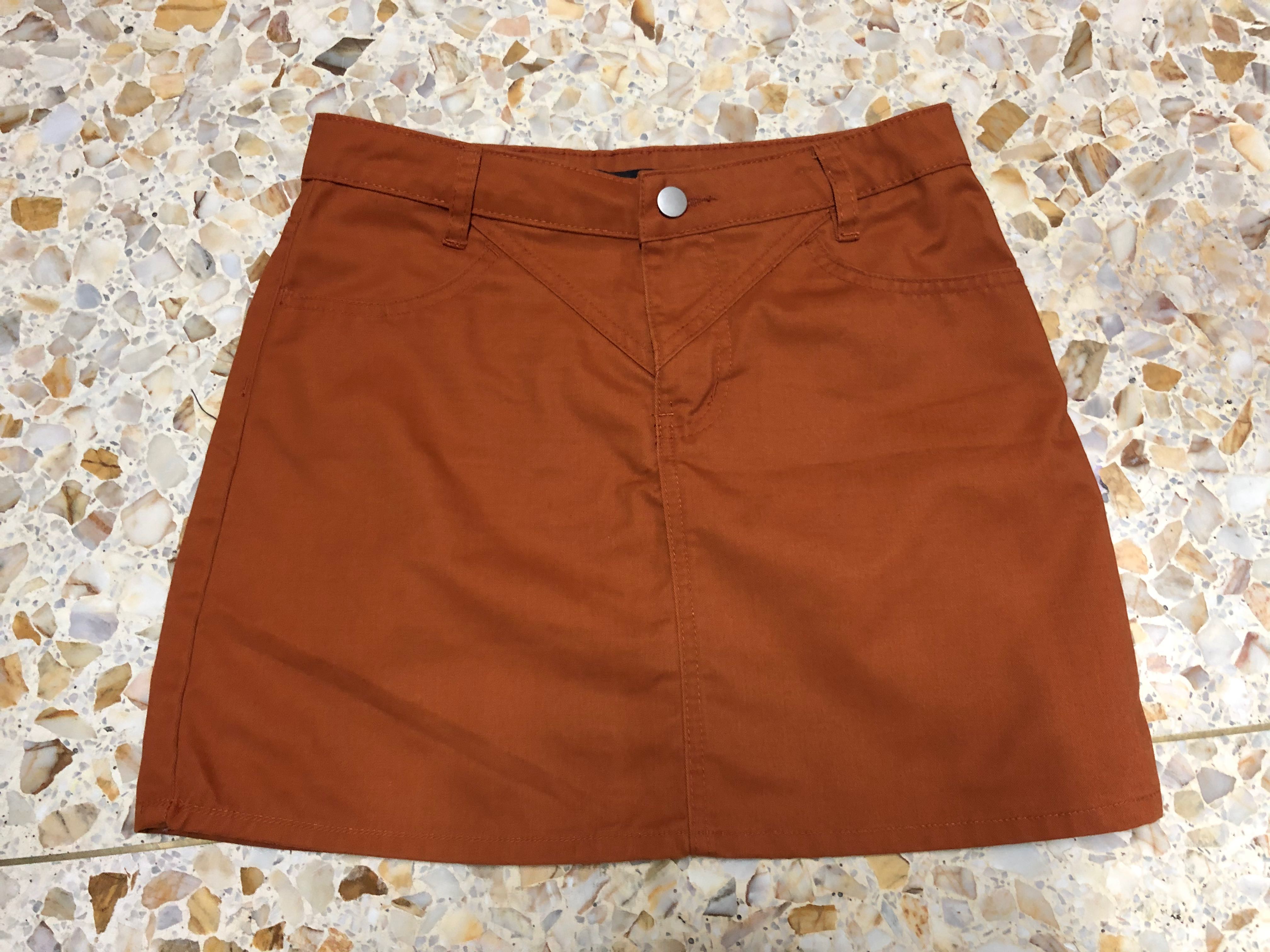 rust denim skirt