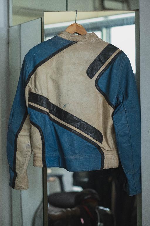 Vintage Blue Ivory Cafe Racer Leather Jacket (Category: Coats, Jackets and Outerwear) located in Muntinlupa City. Submitted by greygarcon (Listing ID 272476465, Image 2). Description: Vintage Cafe Racer Genuine Leather Jacket W : 52cm L : 62cm Crazy beautiful color blocking on this piece with vintage patina Unique -- you won't find anything else like this. A real head turner This is a personal piece of mine that doesn't get enough use but is very