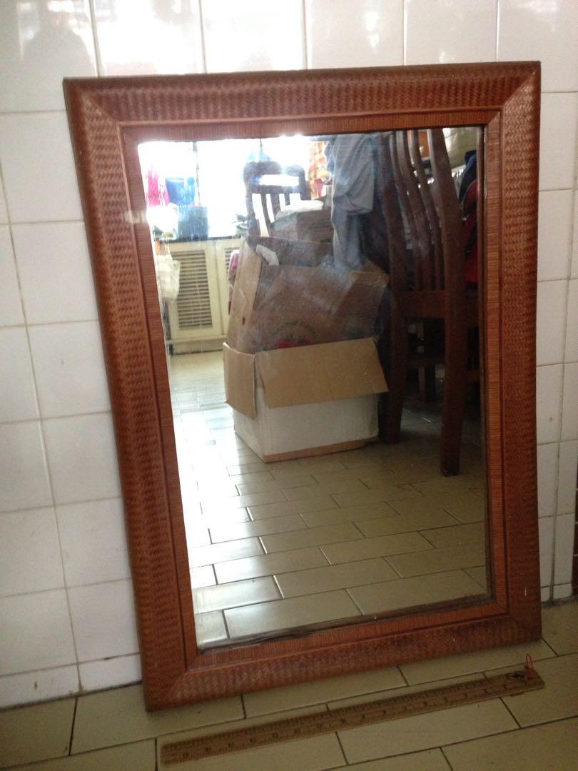Wall Mirror With Wood And Bamboo Decorative Frame Furniture Home Decor Others On Carousell