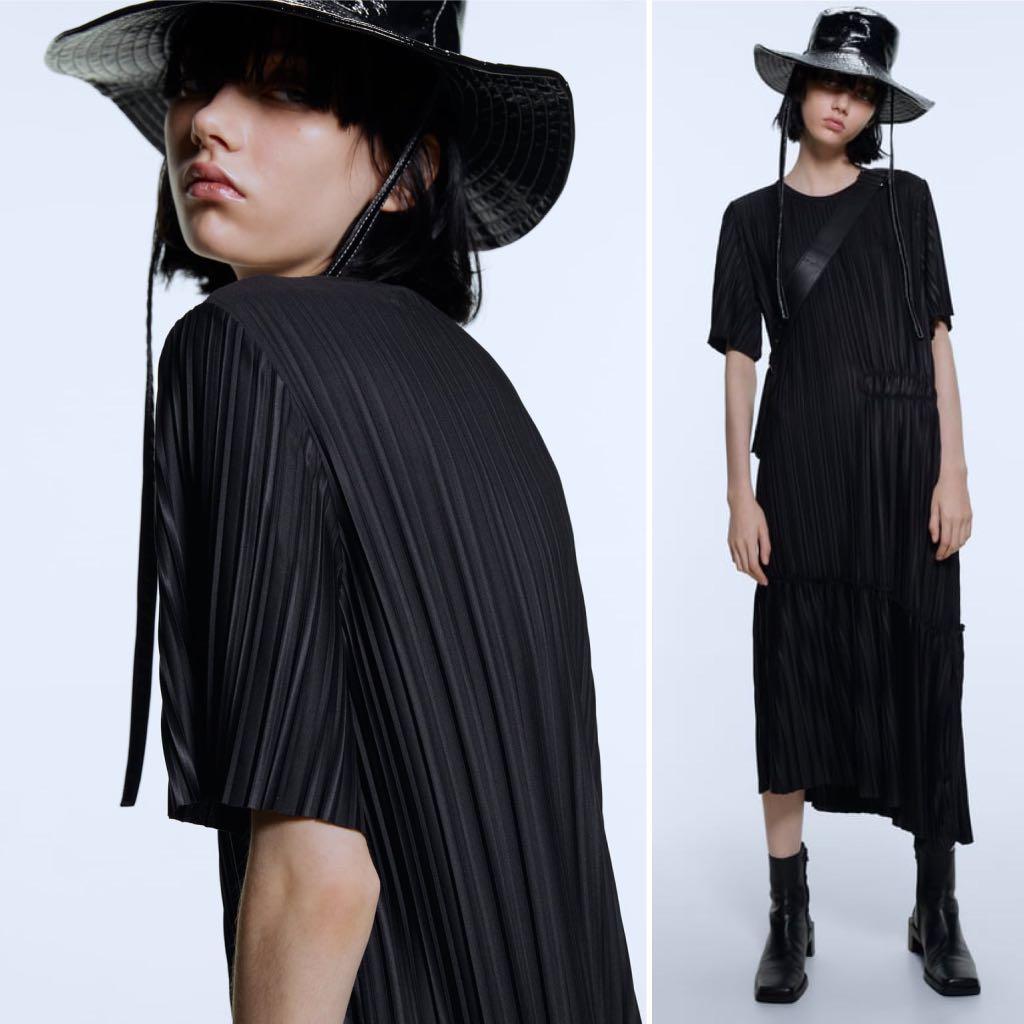zara black pleated dress