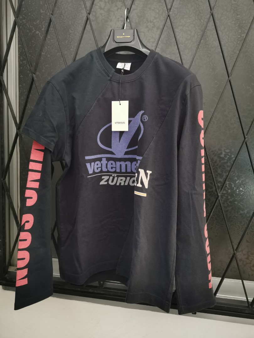 BNWT Vetements Long sleeve patchwork tshirt, Men's Fashion, Tops