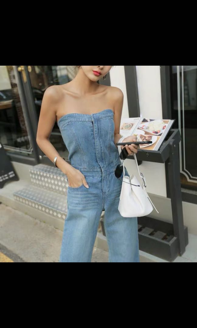 Denim tube top jumpsuit top