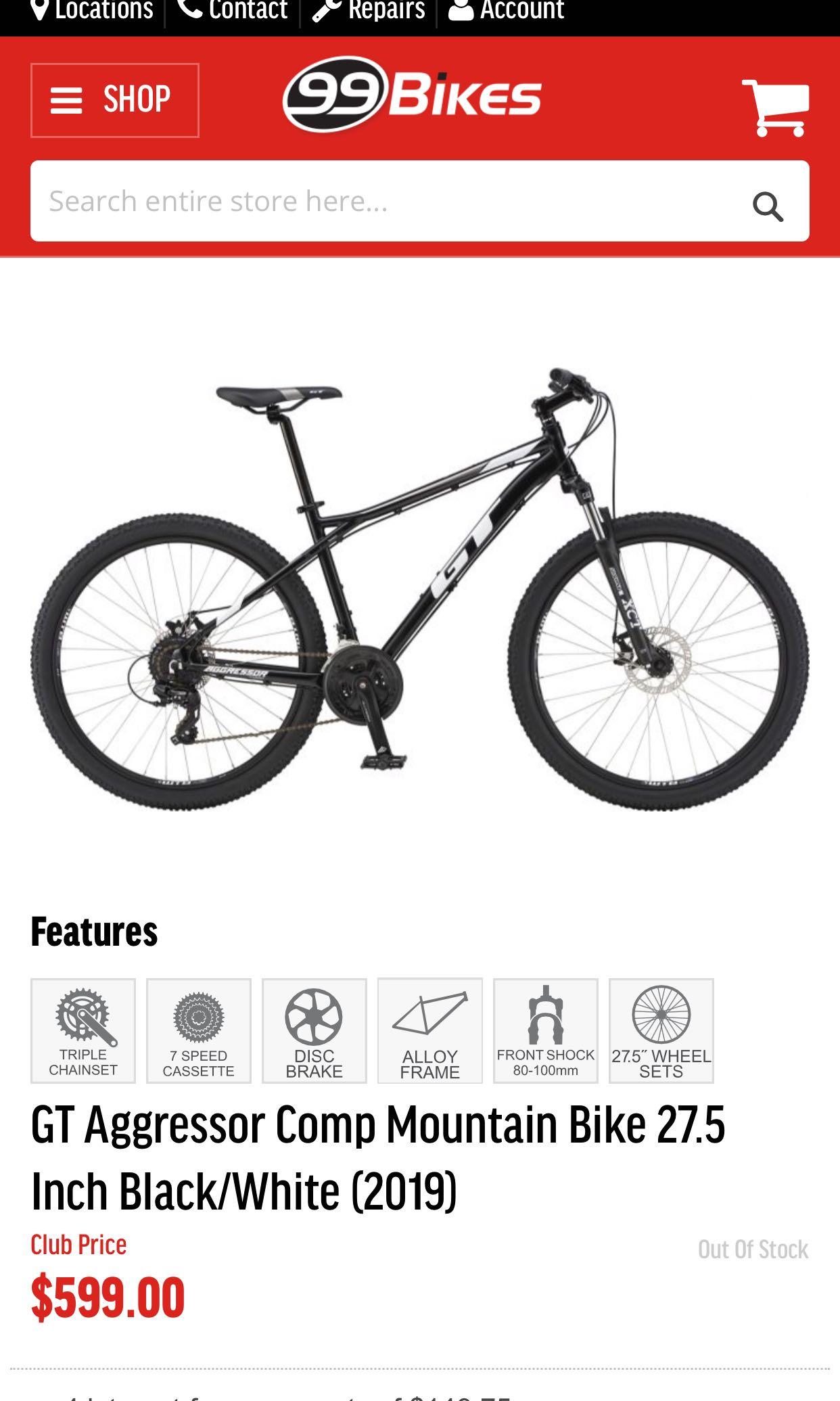 Gt aggressor comp 27.5 hotsell men's mountain bike 2019