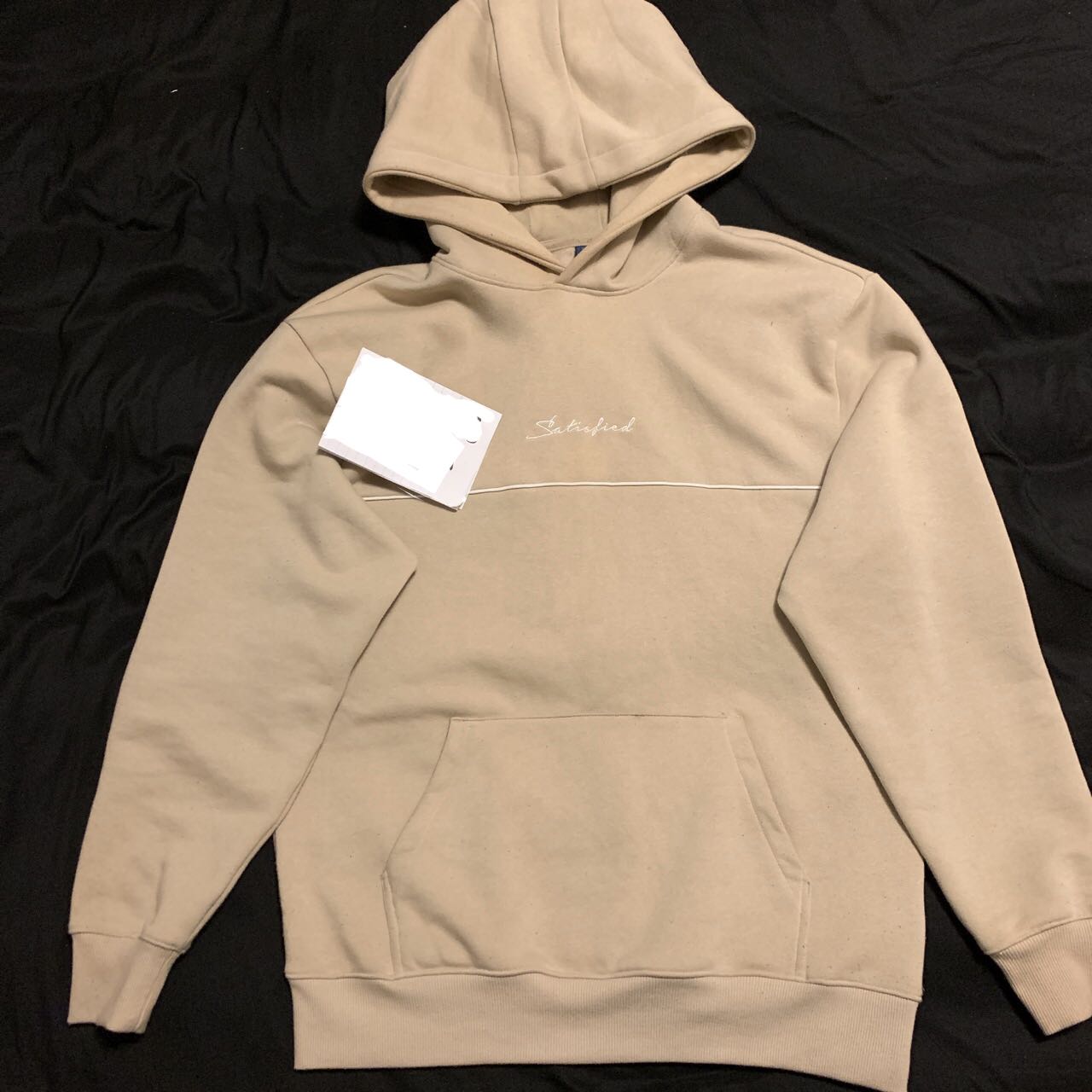 H M Satisfied Khaki Pullover Hoodie Men s Fashion Tops Sets