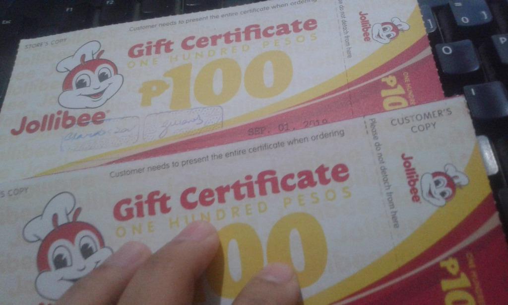 jollibee gift certificate Tickets Vouchers Store Credits on Carousell