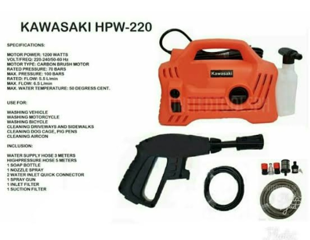 KAWASAKI PRESSURE WASHER HPW 220, Furniture & Home Living, Cleaning