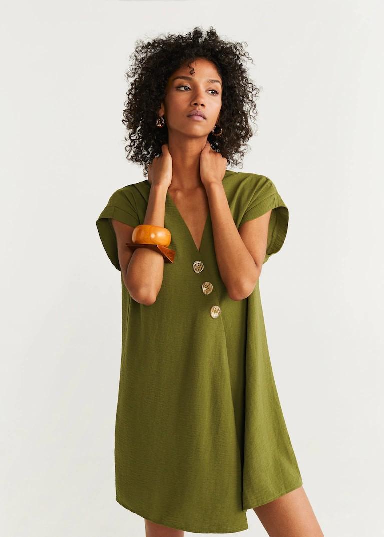 Mango buttoned textured dress Women s Fashion Tops Sleeveless on Carousell