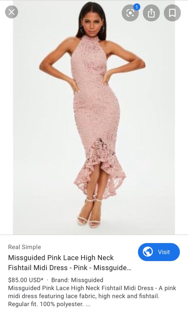 Missguided pink lace high neck fishtail dress DW