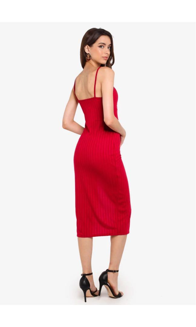 Missguided ribbed slit front midi dress (Suitable for CNY