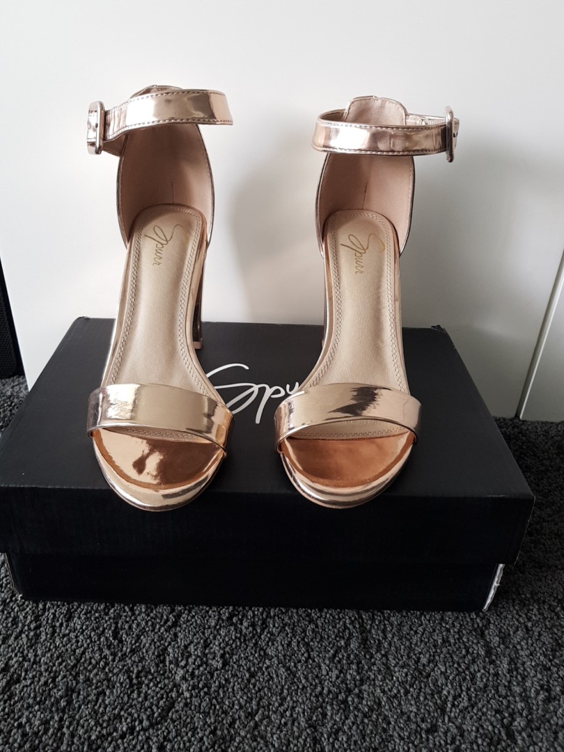 SPURR Rose Gold Metallic Block Heels Women s Fashion Shoes on Carousell