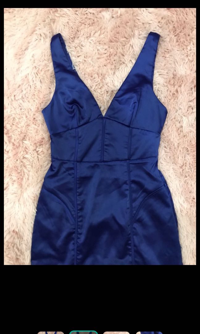 One Shoulder Acetate Satin Dress with Bow Royal Blue