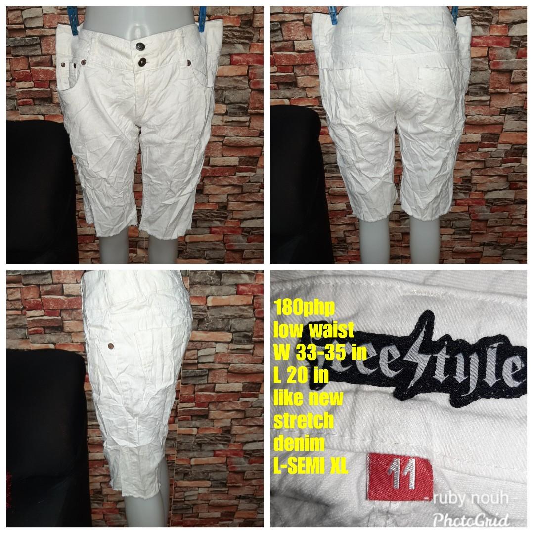 white stretch denim capris