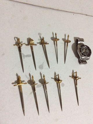 antique miniature display SWORDS/10 pcs./ steel & copper/1960s