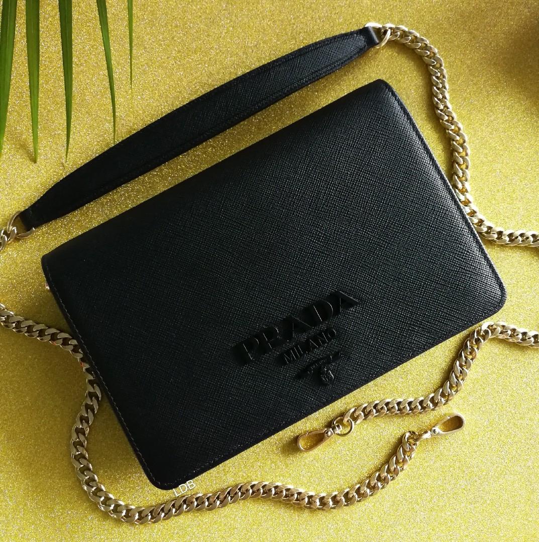 Prada Saffiano Wallet on Chain, Luxury, Bags & Wallets on Carousell