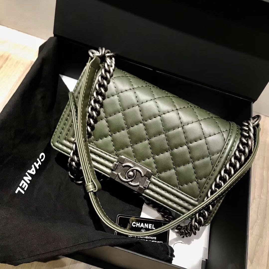 olive green chanel boy bag