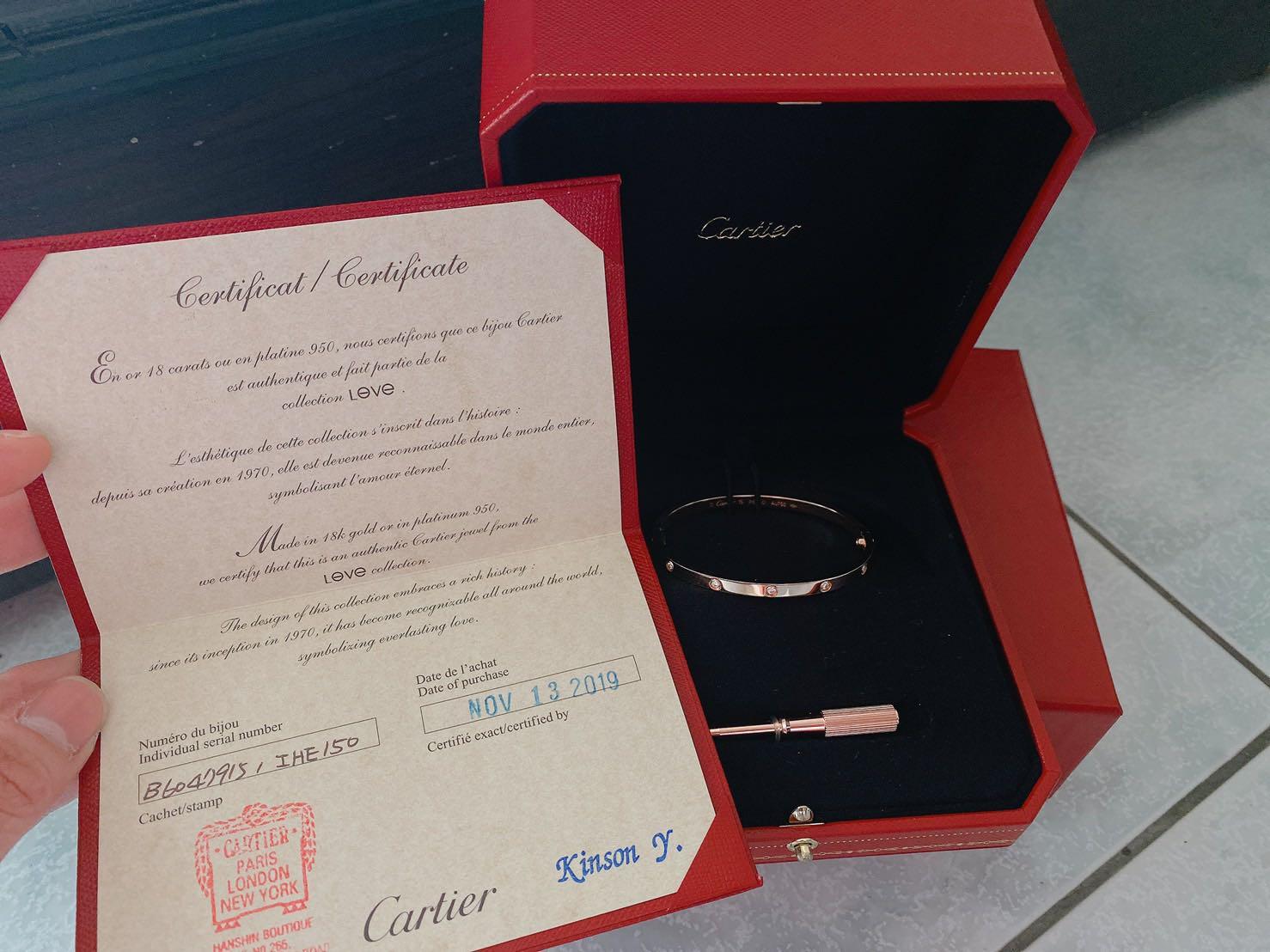 authentic cartier love bracelet certificate