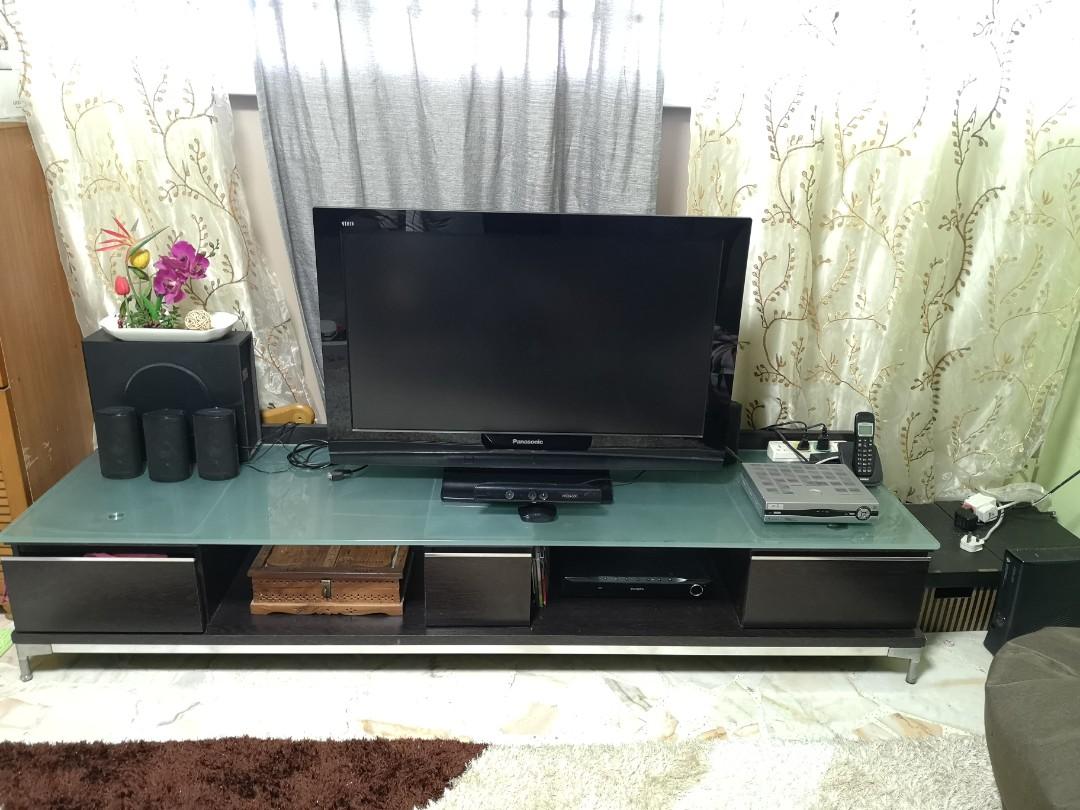 Dark Wood Glass top TV Console, Furniture & Home Living, Furniture, TV