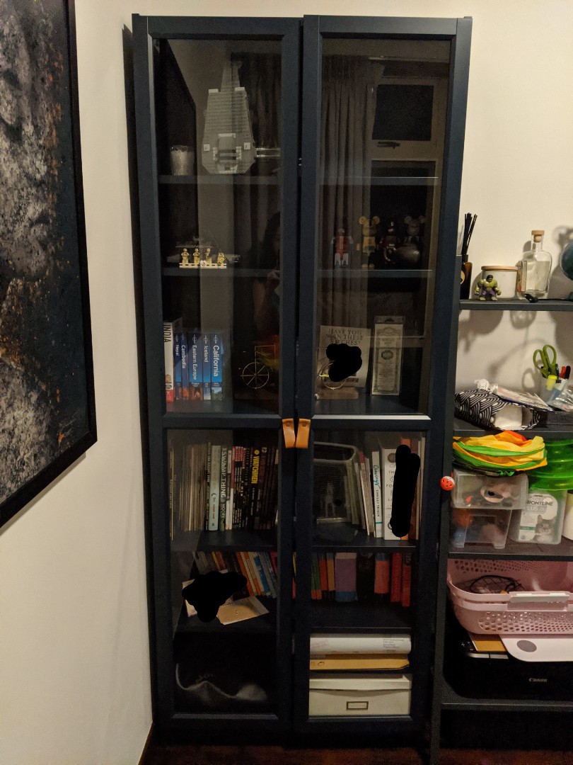 Ikea Billy Bookcase In Dark Blue, Ikea Large Bookcase With Glass Doors