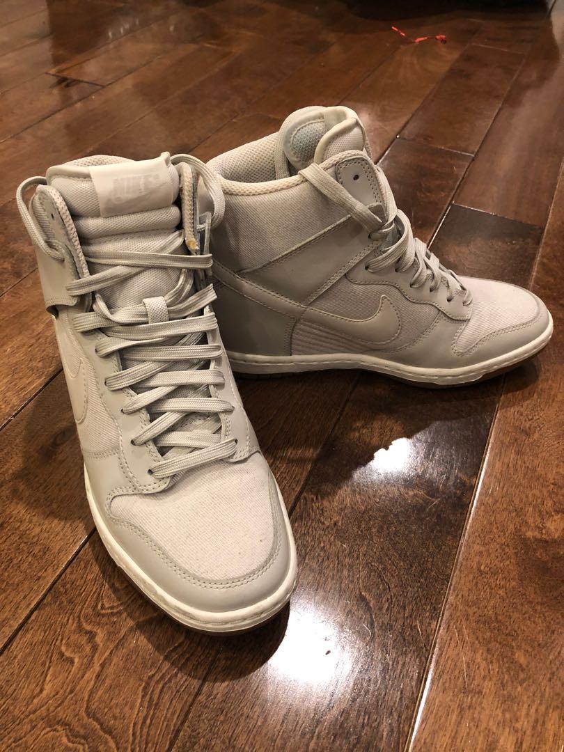 Nike Dunk Sky Hi Wedge Heel grey beige Women s Fashion Shoes on Carousell