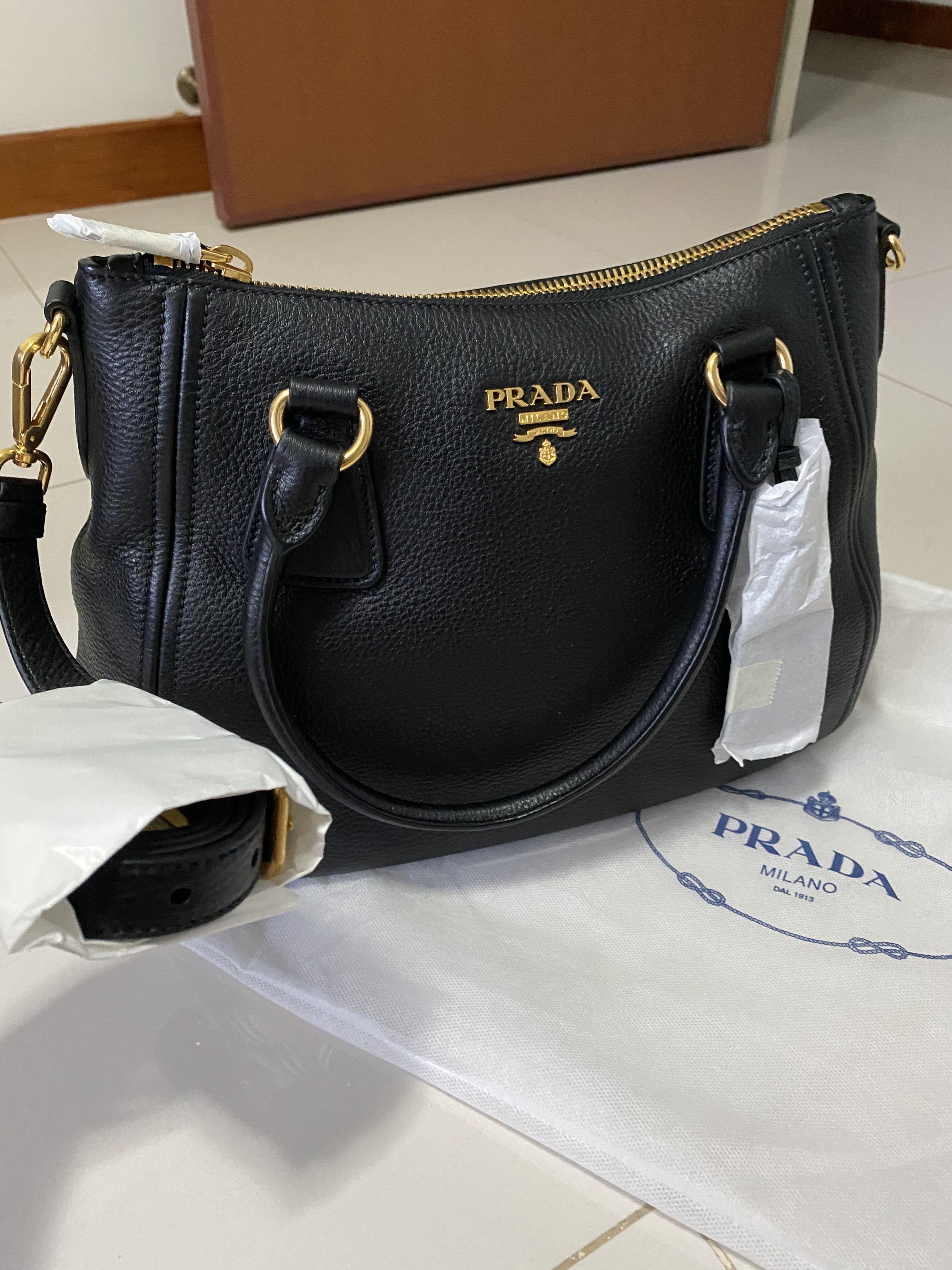 Authentic Prada Vitello Phenix Leather Convertible Bag- Black, Women's  Fashion, Bags & Wallets, Cross-body Bags on Carousell