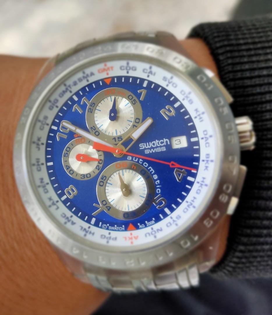 Swatch Automatic Chronograph base Lemania 5100, Fesyen Pria, Jam Tangan di  Carousell