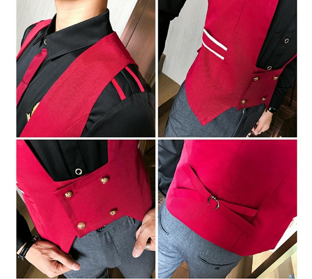 Vest Men RED BLACK prom Men s Fashion Tops Sets Formal Shirts