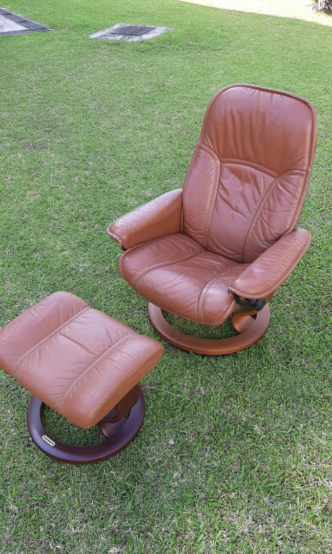 Vintage Stressless leather recliner chair, Furniture & Home Living