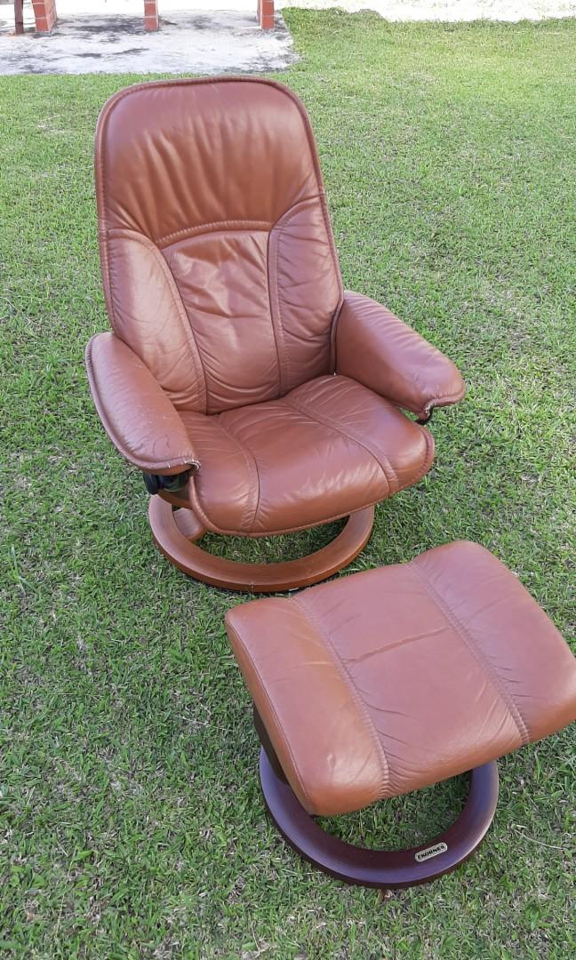 Vintage Stressless leather recliner chair, Furniture & Home Living