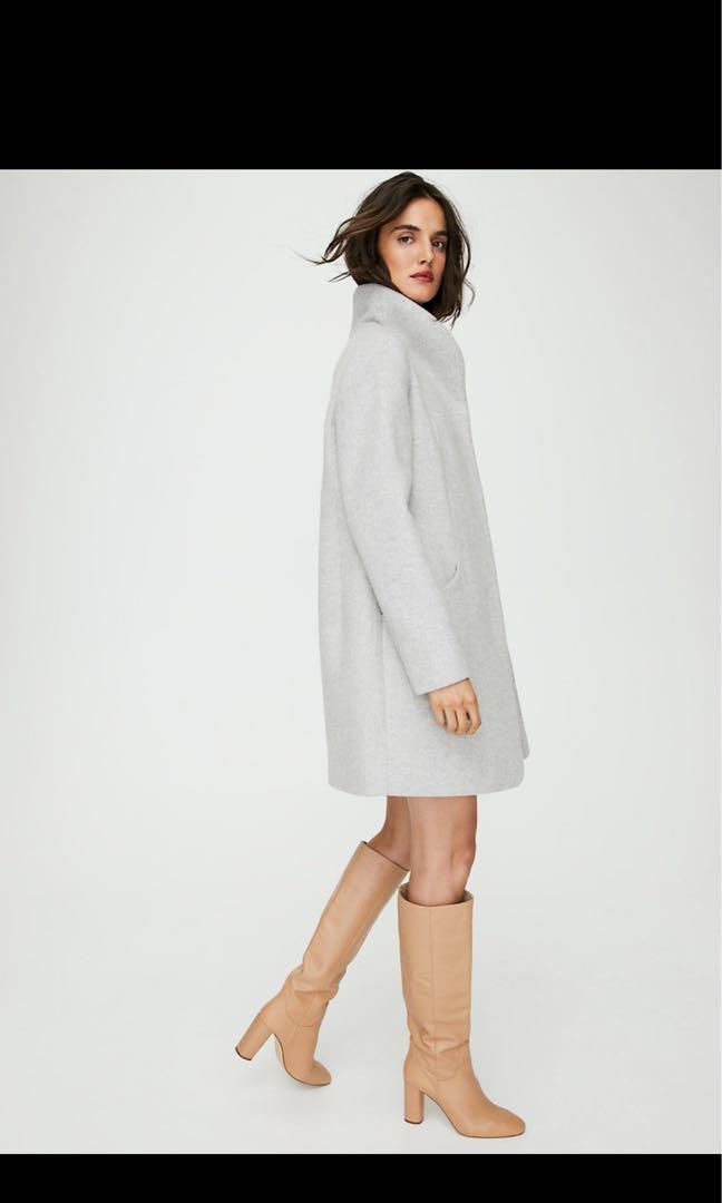 Aritzia Wilfred Cocoon Coat light Grey Size Small Women s Fashion