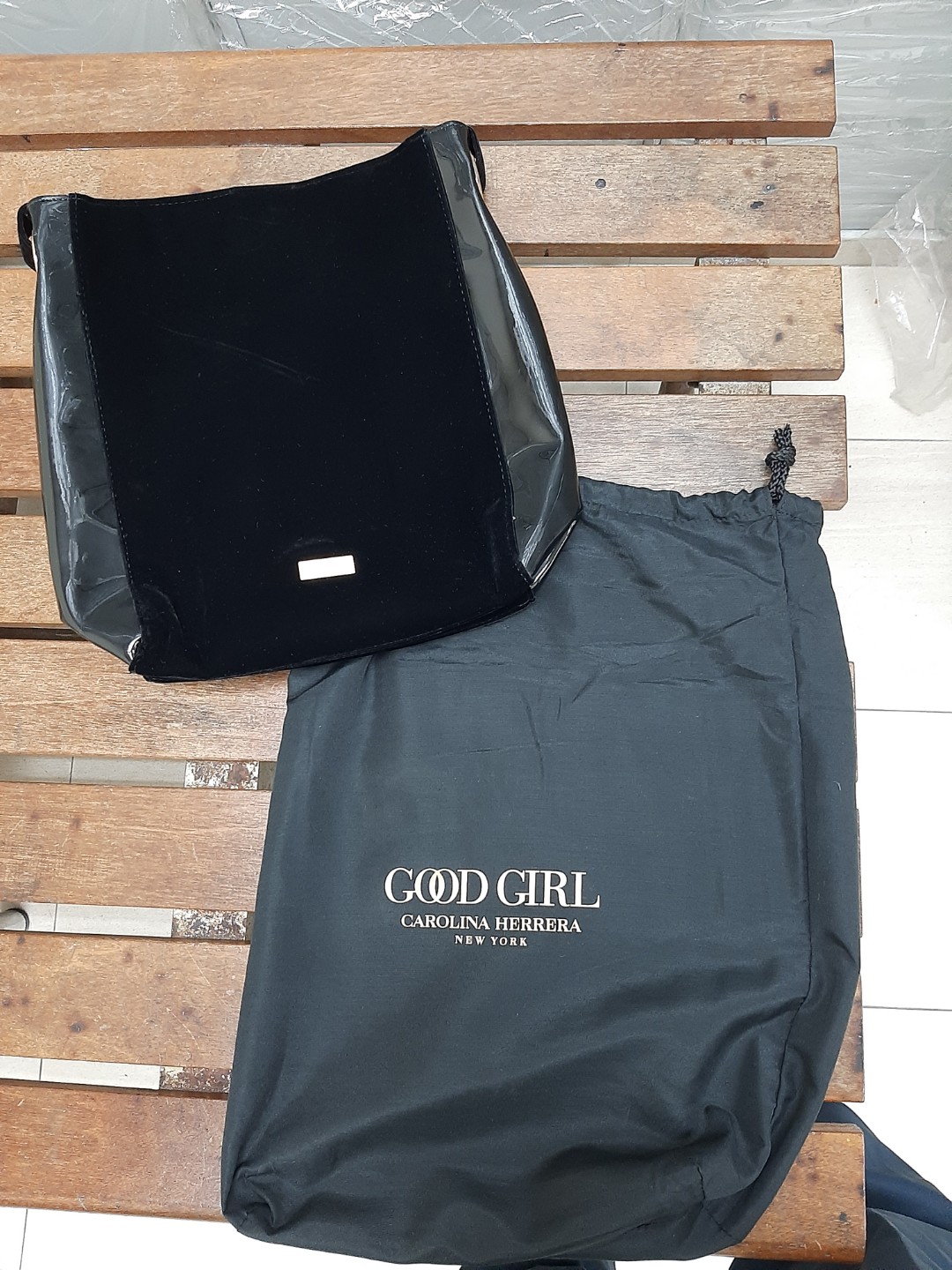 CAROLINA HERRERA Good Girl black patent velvet small tote bag
