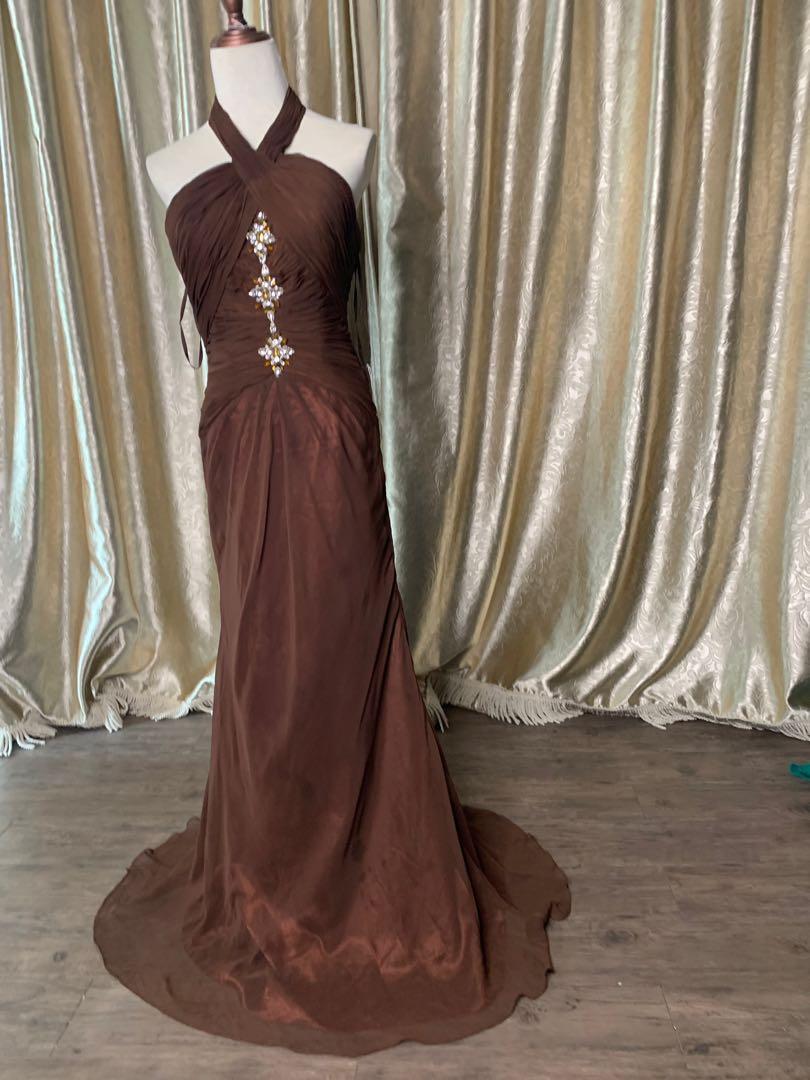 Coffee colour Evening Gown, Women's Fashion, Muslimah Fashion, Dresses