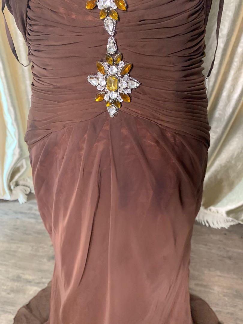 Coffee colour Evening Gown, Women's Fashion, Muslimah Fashion, Dresses