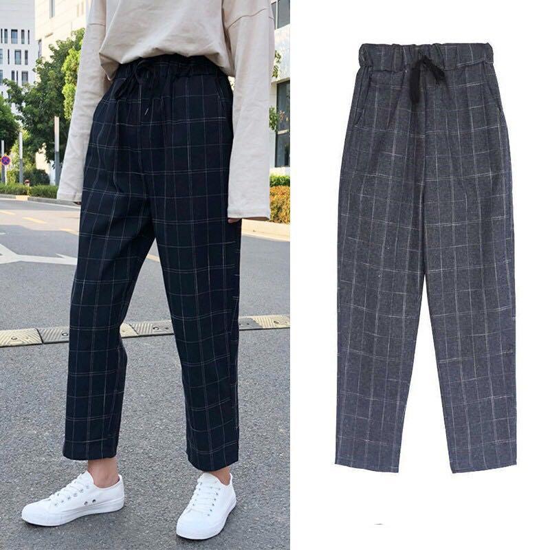 navy checkered pants