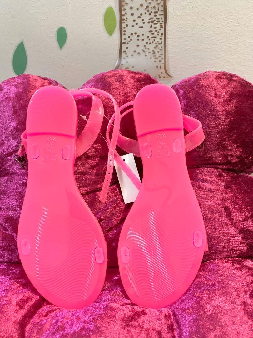 Neon pink jelly sandals Women s Fashion Footwear Flats Sandals on Carousell