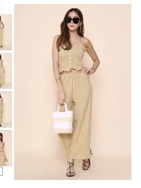 yellow gingham two piece set
