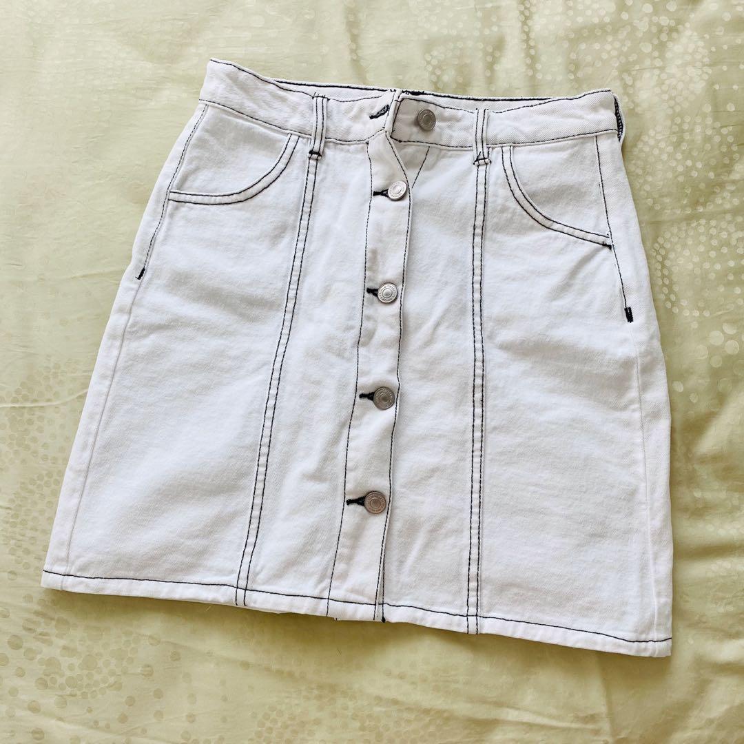 white contrast stitch skirt