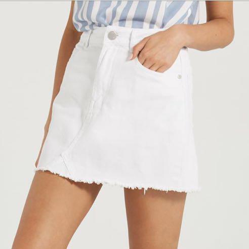womens white denim skirt