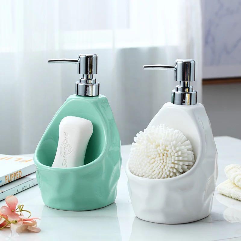 White Hand Soap Dispenser w Sponge Holder, Furniture & Home ...
