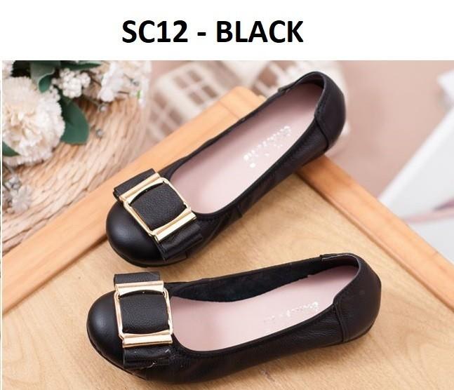 34 43 Soft Real Leather Buckle Ladies Shoes Flats Anti Slip Sole SC12 Black