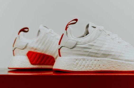 Adidas nmd r2 white core online red two toned